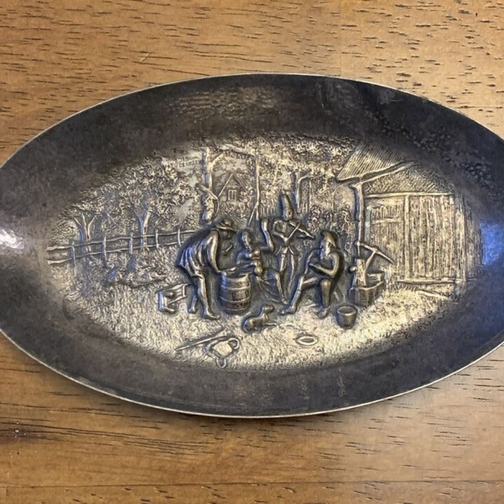 HANS JENSEN DENMARK REPOUSSE TRAY WITH COUNTRY SCENE SILVERPLATE